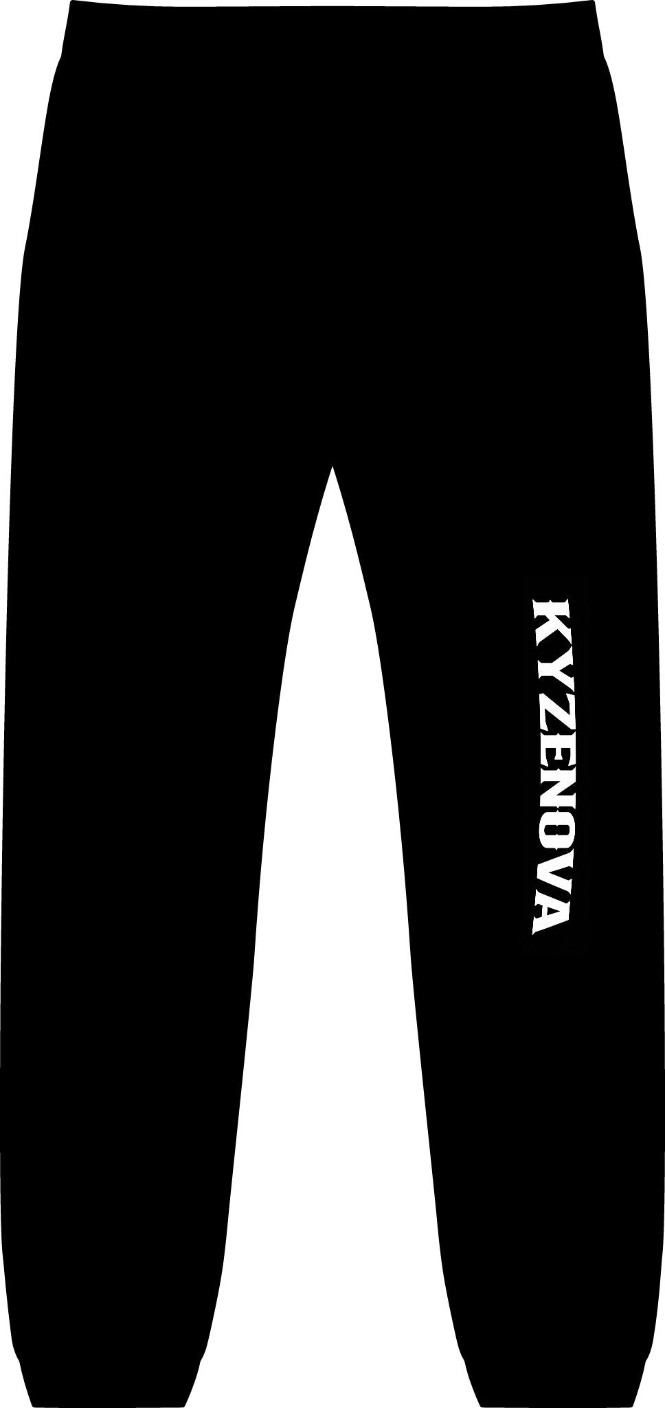 Flyer Joggers — Black Sweatpants with Vertical "KYZENOVA" Side Print