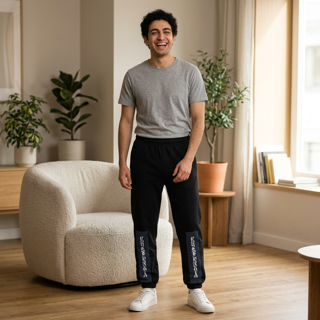 Emberscript Graphic Sweatpants — Vertical Script Leg Design