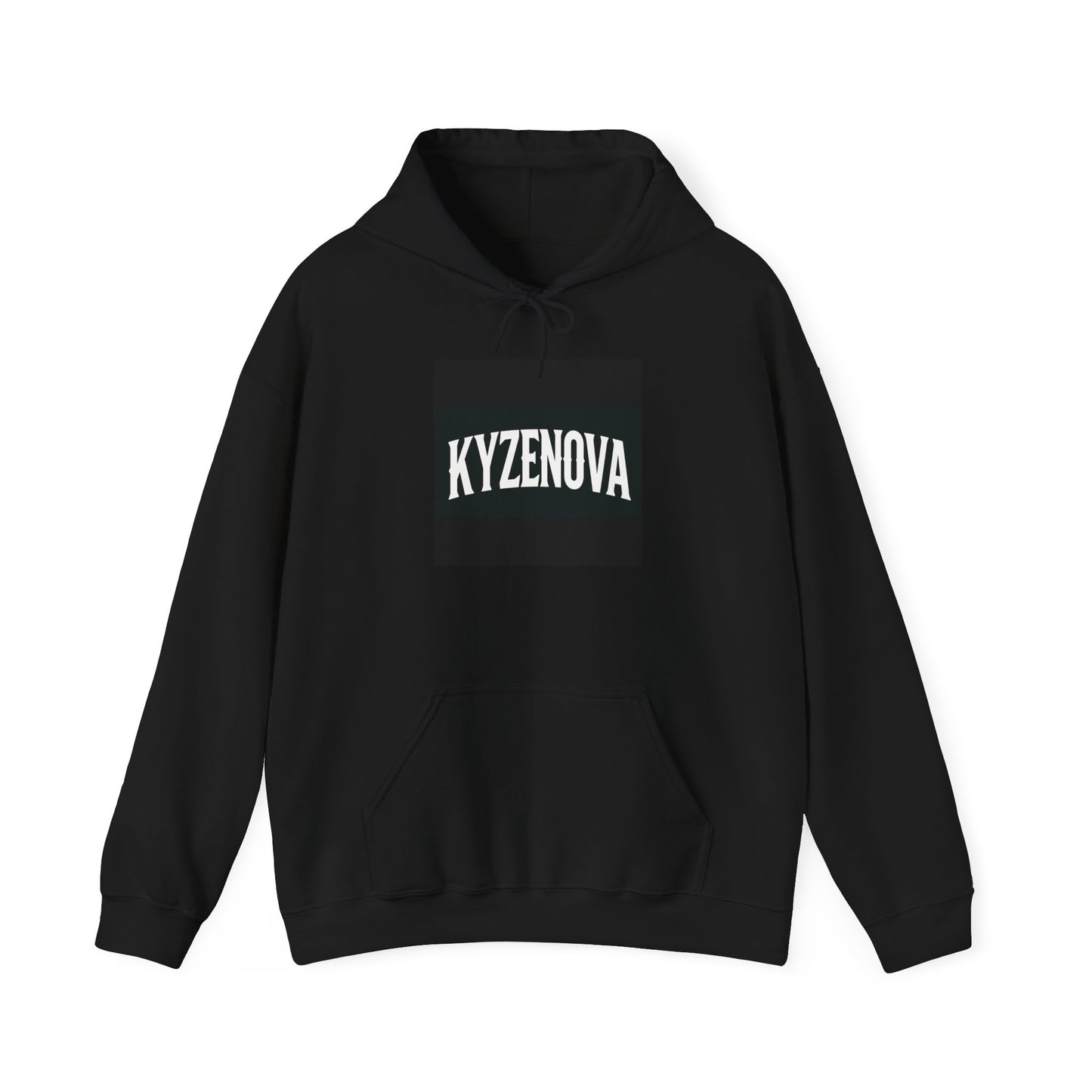 Kyzenova Logo Hoodie — Minimal Black Square Graphic Pullover