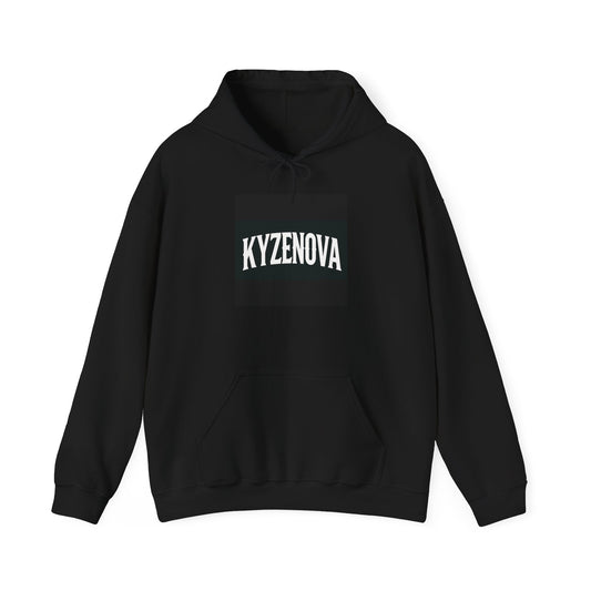 Kyzenova Logo Hoodie — Minimal Black Square Graphic Pullover
