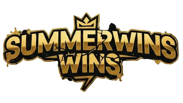 A stylized gold and black 'SUMMERWINS WINS' logo centered on a dark charcoal background.